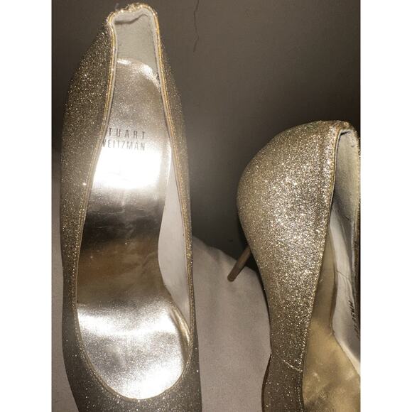 Stuart Weitzman Dagger Sabbia Gold Glitter Metal Stiletto Heels Pumps Size 8.5 - Picture 3 of 12